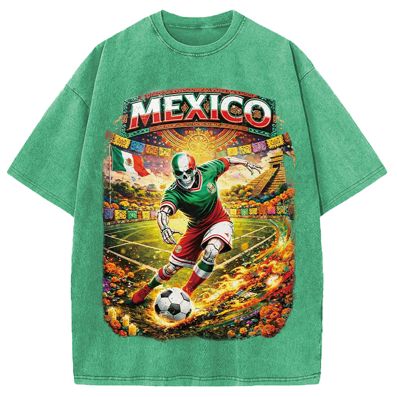 Modecanvas Mexico Skull Soccer DTG Printing Washed T-Shirt