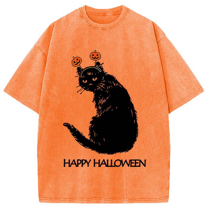 Modecanvas Halloween Cat Japanese Washed T-Shirt