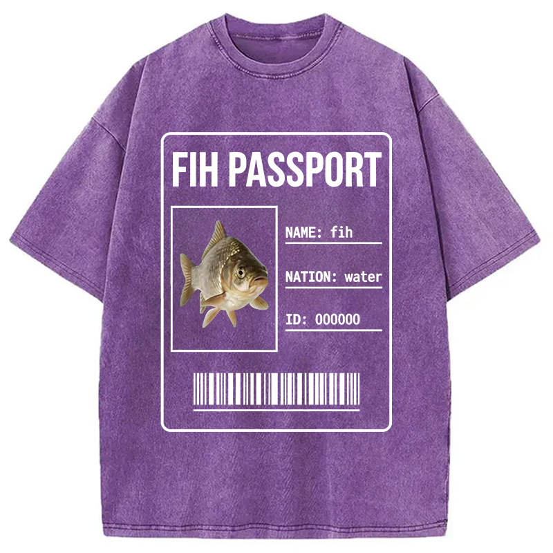 Modecanvas Fih Fish Passport Meme DTG Printing Washed T-Shirt