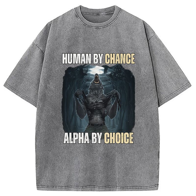 Modecanvas Human By Chance Alpha By Choice DTG Printing Washed T-Shirt-modecanvas