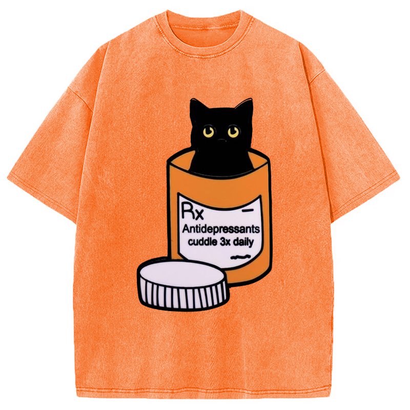 Modecanvas Black Cat Medicine Bottle Washed T-Shirt