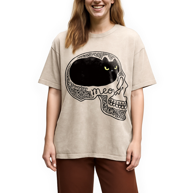 Modecanvas All I Can Think About Is Cat DTG Printing Washed T-Shirt