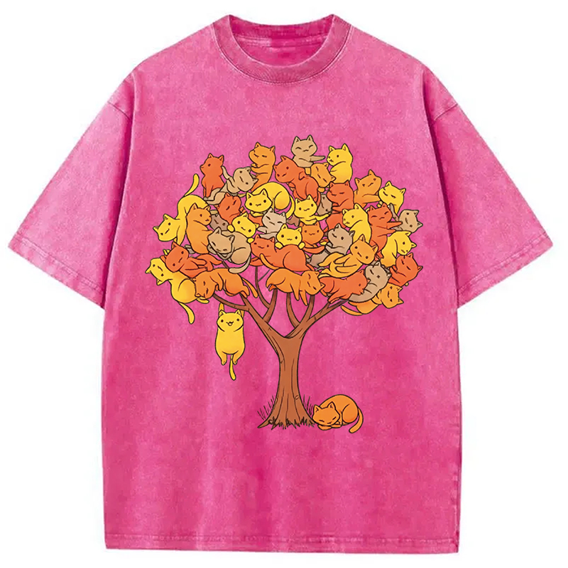 Modecanvas Cat Tree DTG Printing Washed T-Shirt