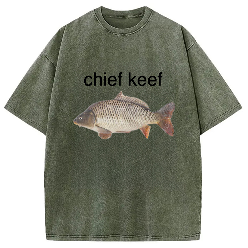 Modecanvas Chief Keef Fish Washed T-Shirt-modecanvas
