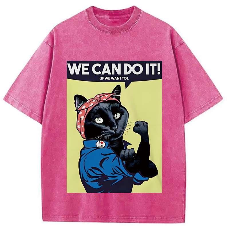 Modecanvas We Can Do It Moew Black Cat Washed T-Shirt
