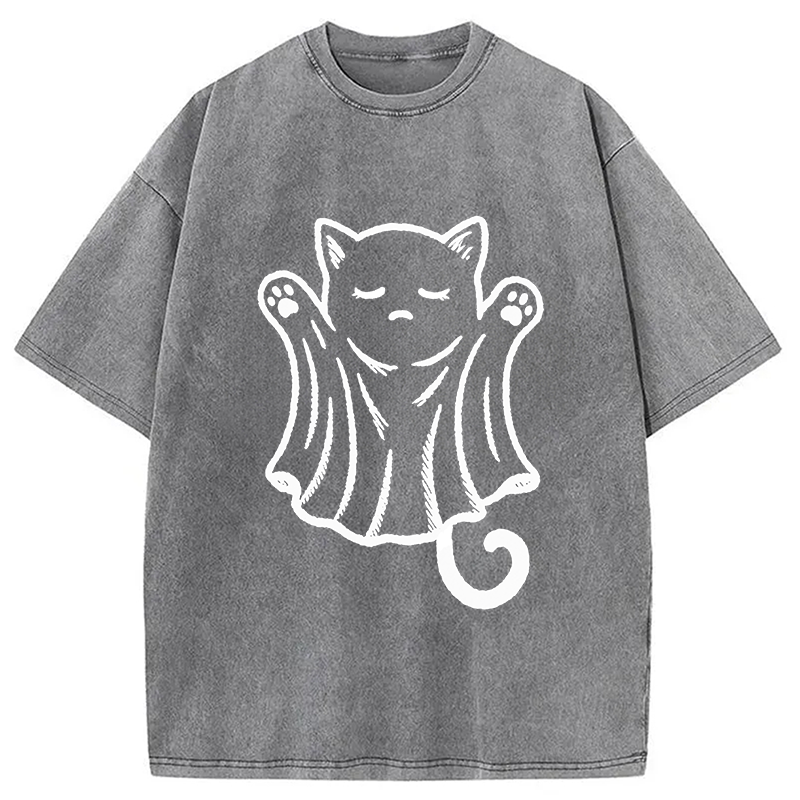 Modecanvas Cat Ghost Washed T-Shirt