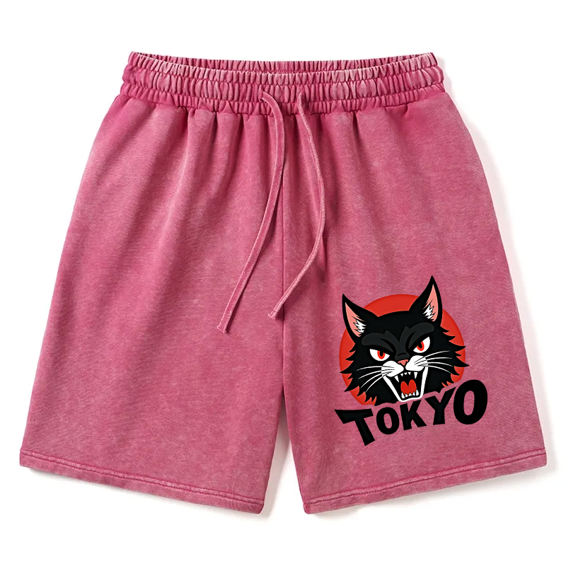 Modecanvas Logo Black Cat Washed Shorts For Sale