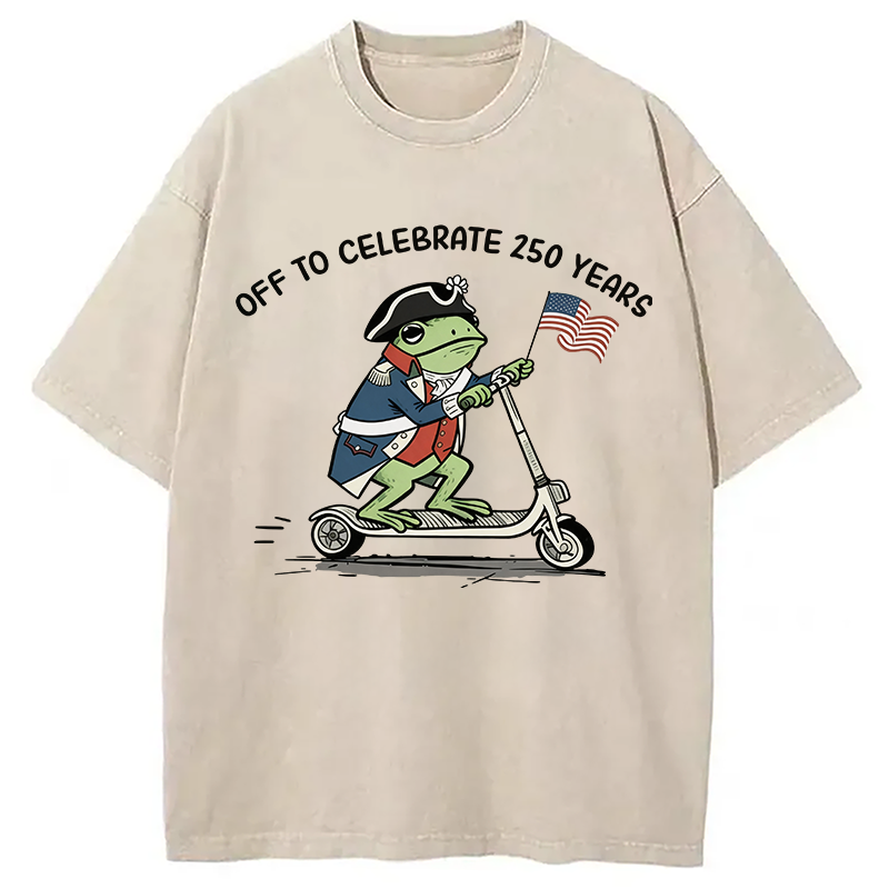 Modecanvas Funny Frog Off To Celebrate 250 Years DTG Printing Washed T-Shirt