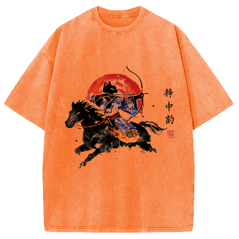 Modecanvas Year Of The Horse Cat DTG Printing Washed T-Shirt