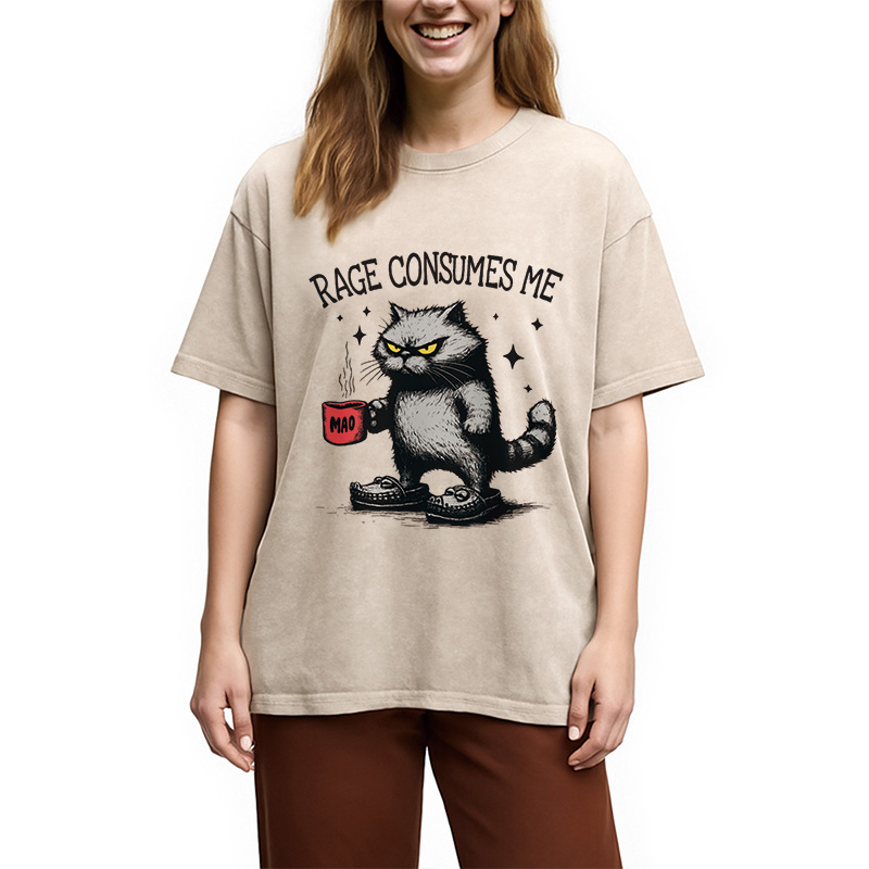 Modecanvas Rage Consumes Me Cat Washed T-Shirt