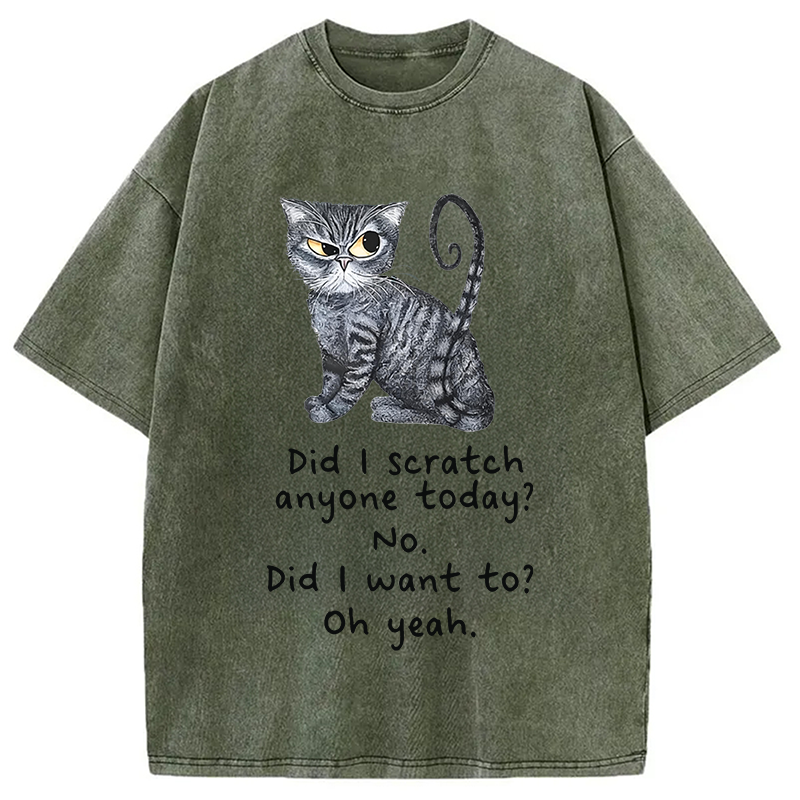 Modecanvas Funny Sarcastic Cat Have I Scratched Anyone Today? DTG Printing Washed T-Shirt