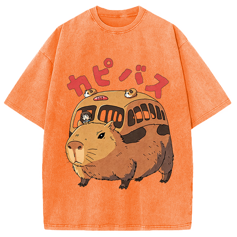 Modecanvas CapyBus Funny DTG Printing Washed T-Shirt