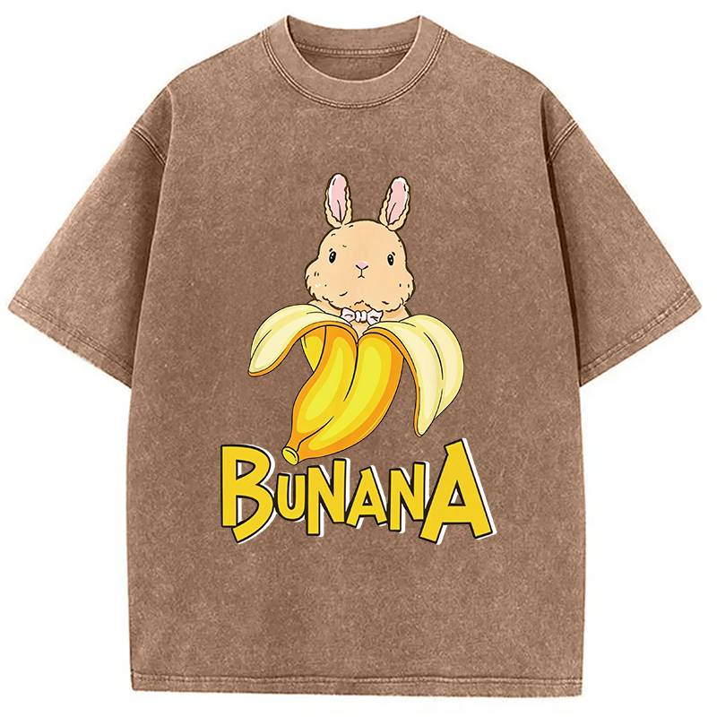 Modecanvas Funny Banana Bunny DTG Printing Washed T-Shirt