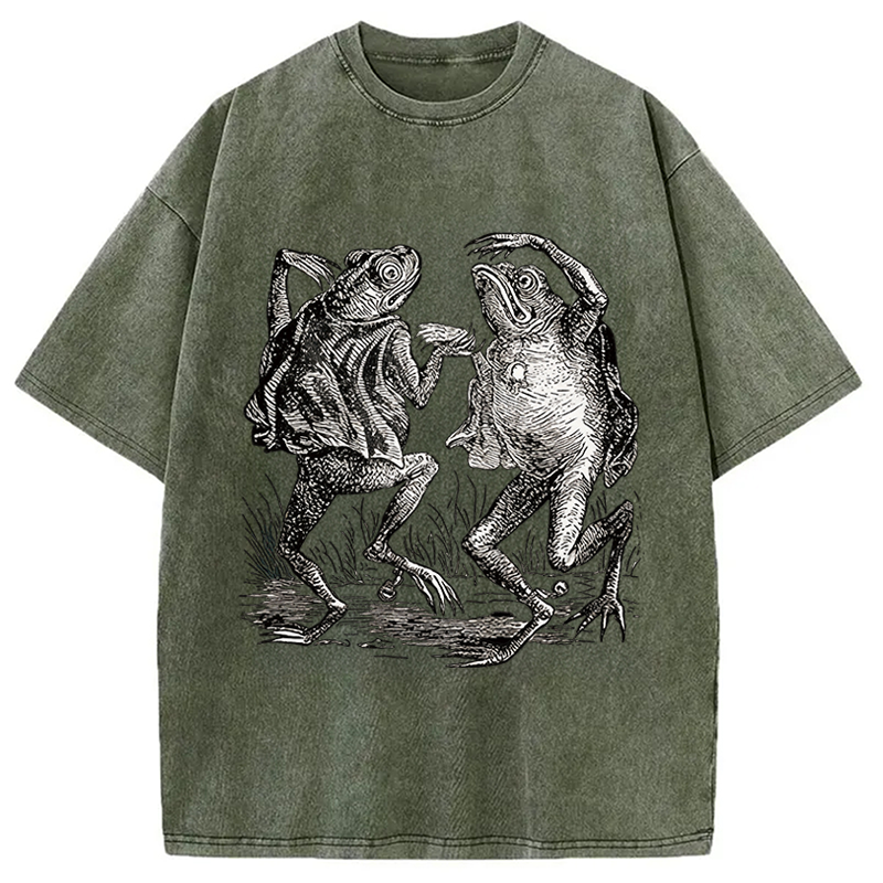 Modecanvas Dancing Frog Japanese DTG Printing Washed T-Shirt-modecanvas