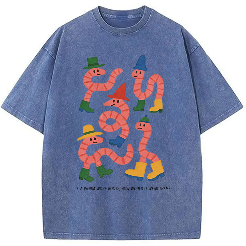 Modecanvas Whimsical Worms In Boots DTG Printing Washed T-Shirt