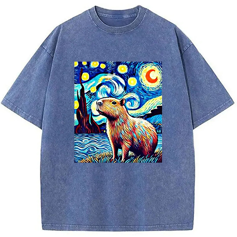 Modecanvas Capybara Starry Night Light Washed T-Shirt