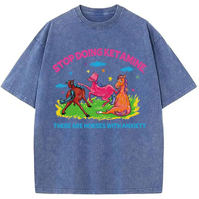 Modecanvas Horses With Anxiety Y2K DTG Printing Washed T-Shirt