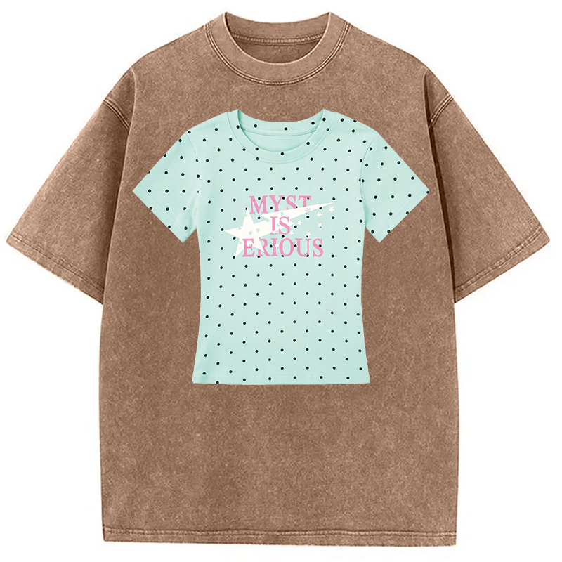 Modecanvas Mint Polka Dot Shirt Of DTG Printing Washed T-Shirt