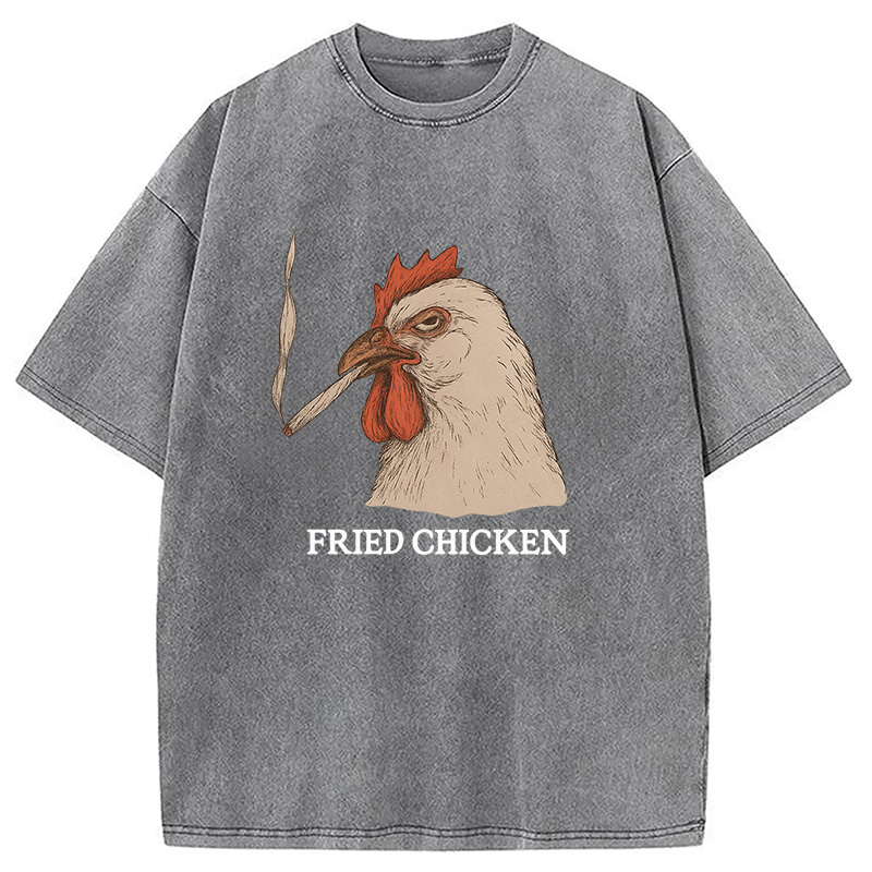 Modecanvas Fried Chicken 420 Smoking Meme Washed T-Shirt-modecanvas