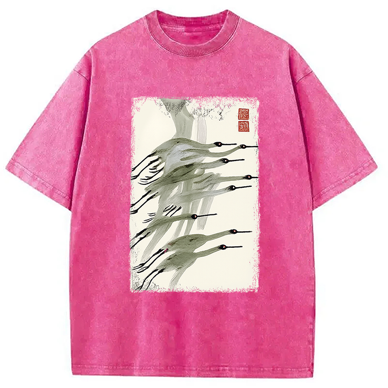 Modecanvas Flock of Cranes in Flight Washed T-Shirt