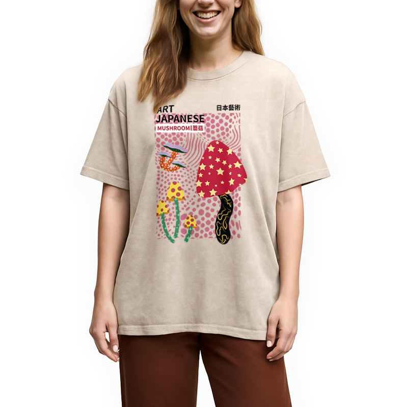 Modecanvas Japanese Art Mushroom Vintage Washed T-Shirt
