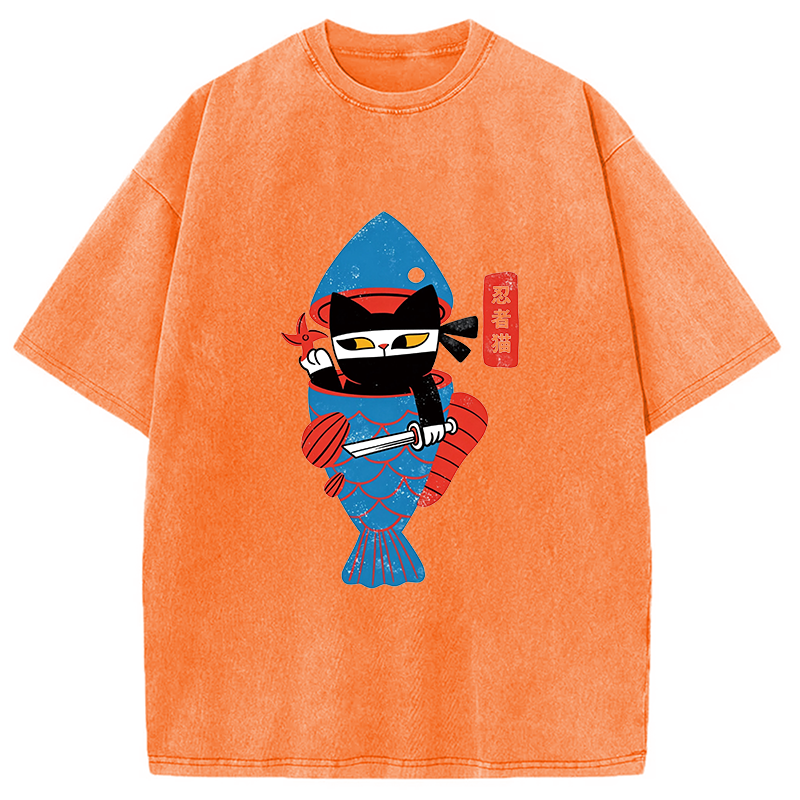 Modecanvas Neko Ninja DTG Printing Washed T-Shirt