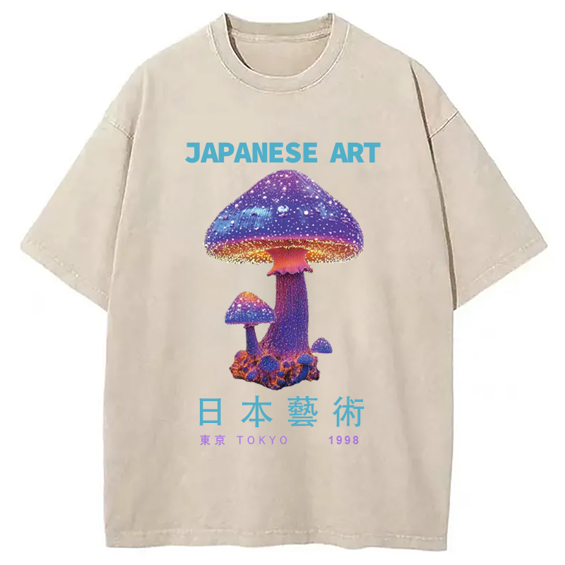 Modecanvas Magic Mushrooms Japanese Art Washed T-Shirt
