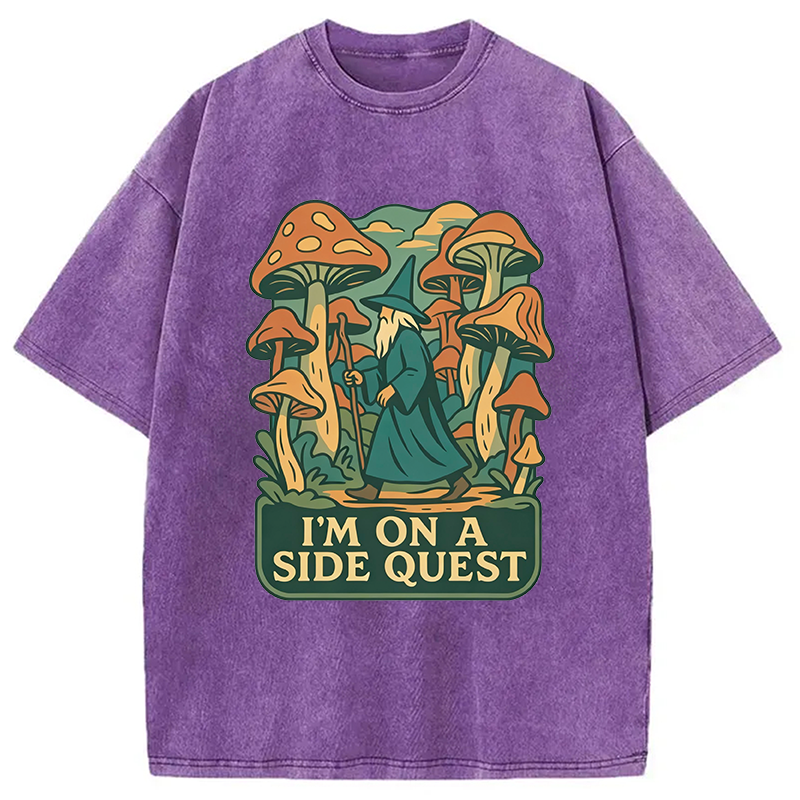 Modecanvas Funny Wizard Side Quest DTG Printing Washed T-Shirt