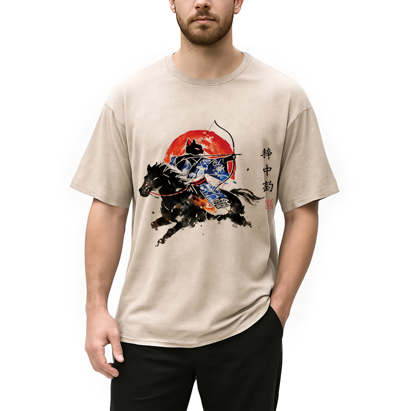 Modecanvas Year Of The Horse Cat DTG Printing Washed T-Shirt