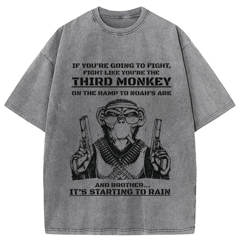 Modecanvas Funny Monkey Meme DTG Printing Washed T-Shirt