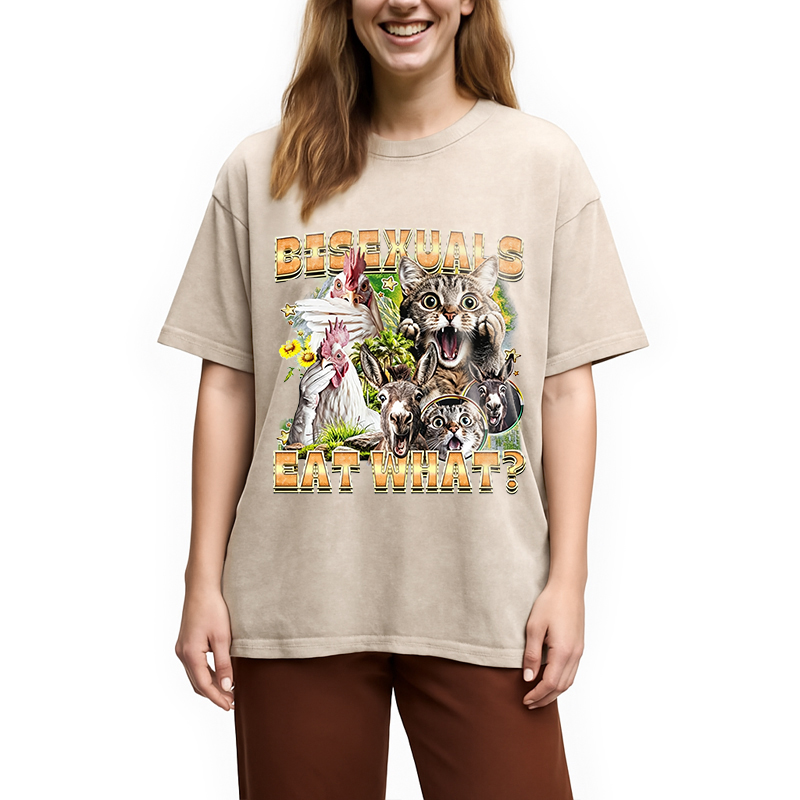 Modecanvas Bisexuals Eat What? DTG Printing Washed T-Shirt