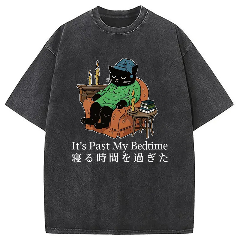 Modecanvas Cat That Goes To Bed Early Washed T-Shirt