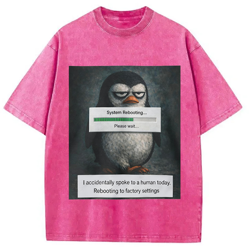 Modecanvas Sleepy Penguin Meme DTG Printing Washed T-Shirt