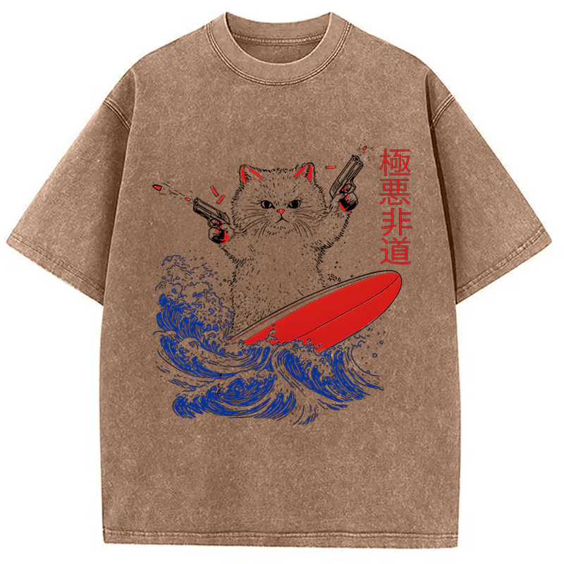 Modecanvas 90s Kitten Surf DTG Printing Washed T-Shirt-modecanvas