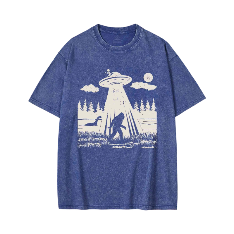Modecanvas Bigfoot Sasquatch Alien UFO Loch Ness Monster Washed T-shirt