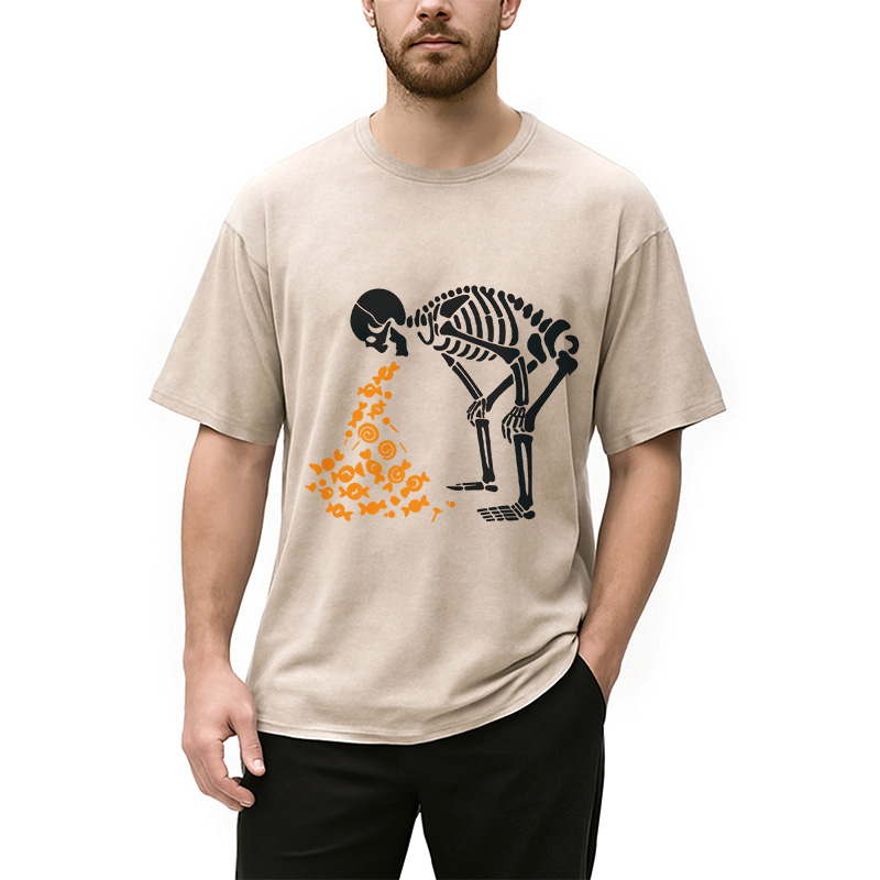 Modecanvas Candies Funny Halloween Skeleton Washed T-Shirt