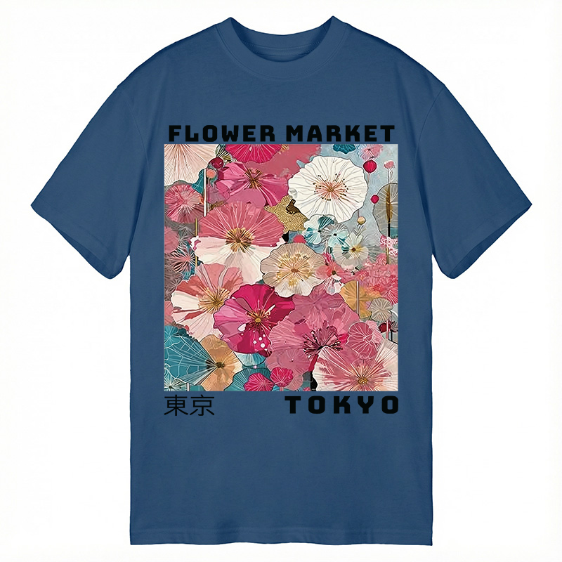 Modecanvas Market Colorful Floral Art DTG Printing Classic T-Shirt-modecanvas
