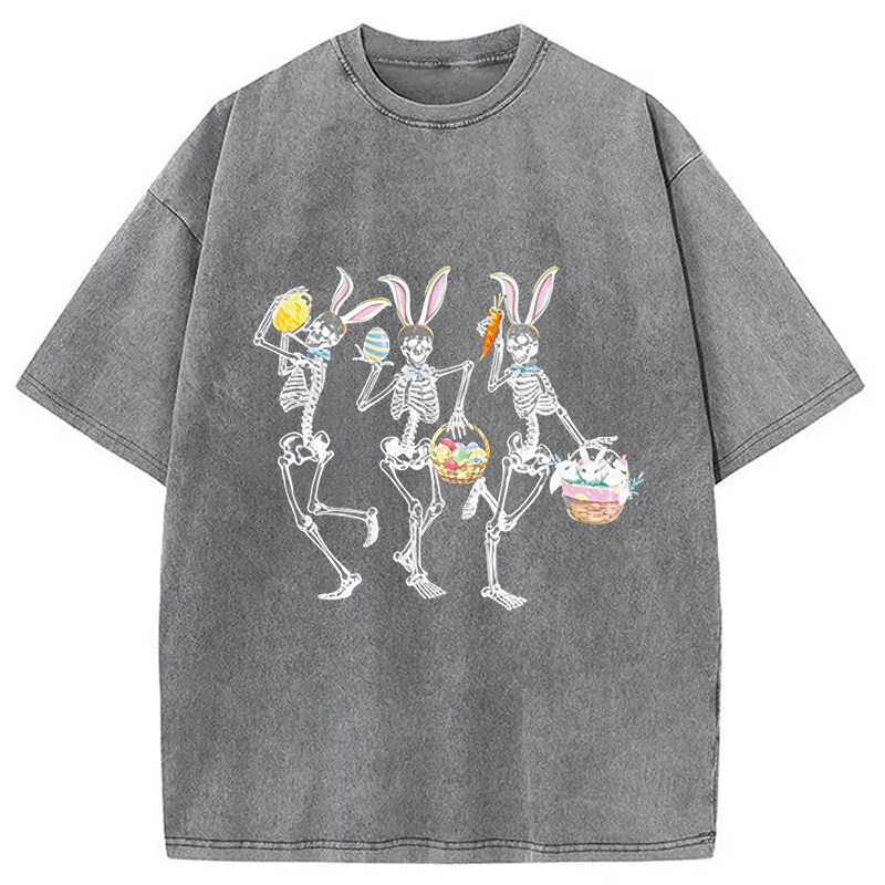 Modecanvas Easter Dancing Skeleton DTG Printing Washed T-Shirt