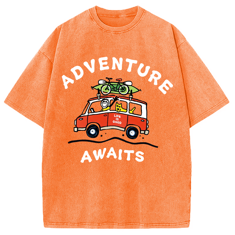 Modecanvas Life Is Good Adventure Awaits DTG Printing Washed T-Shirt