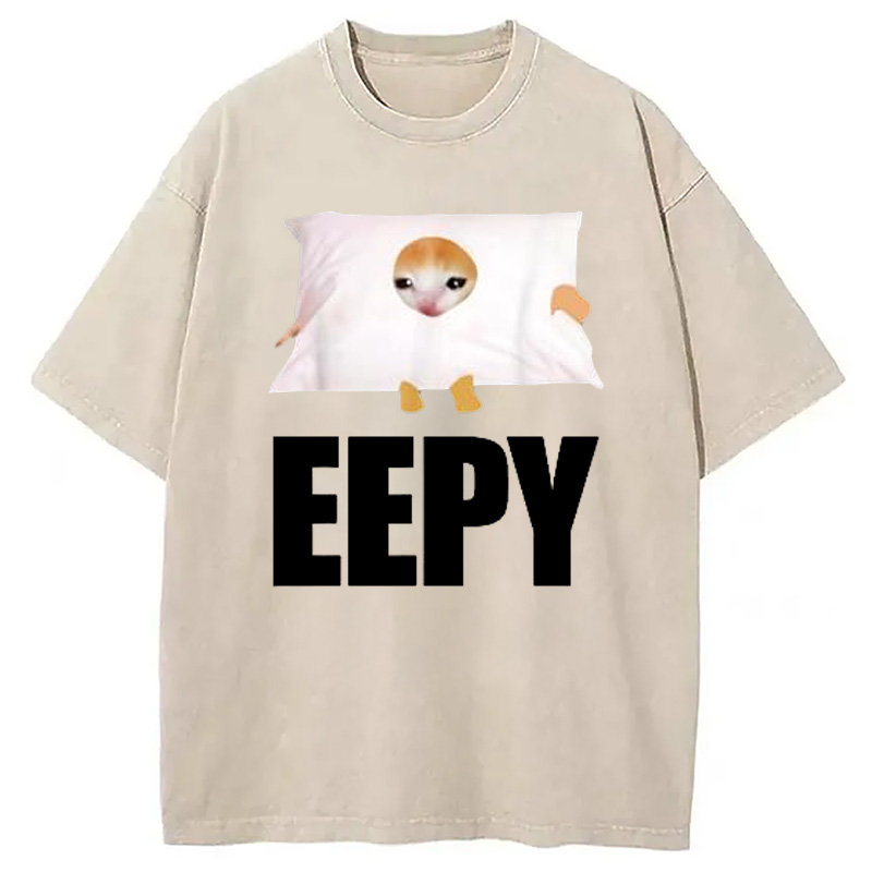 Modecanvas Eepy Cat Saying Washed T-Shirt