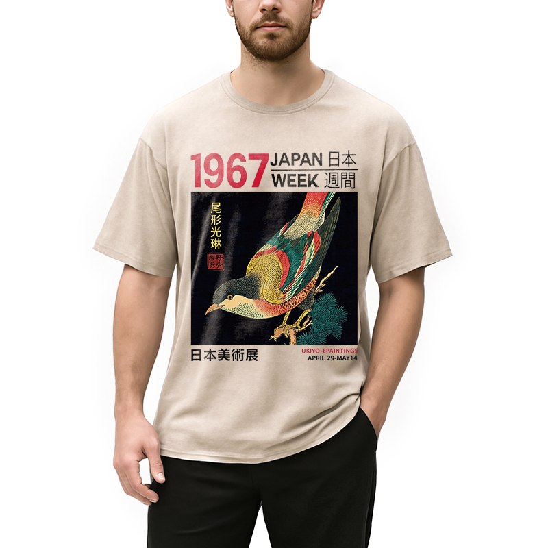 Modecanvas Bird Of Ukiyo-e DTG Printing Washed T-Shirt