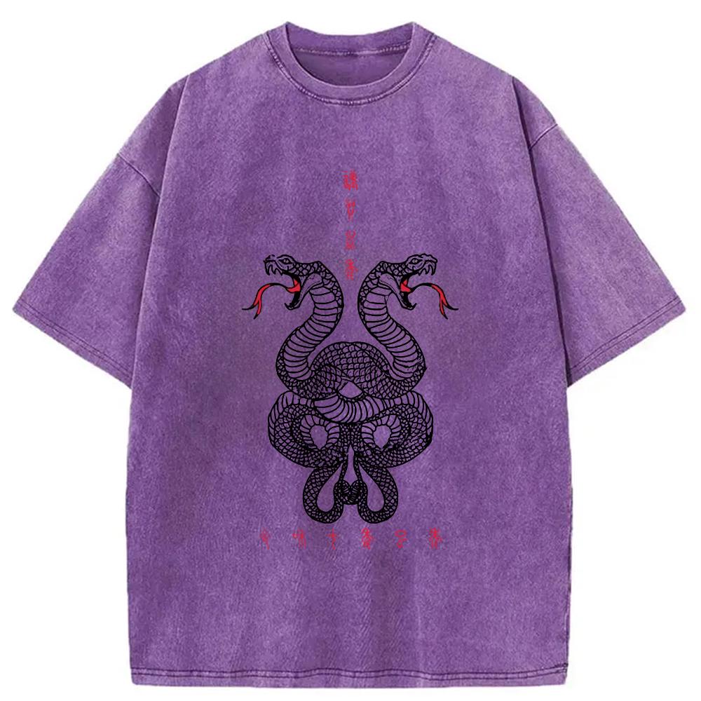 Modecanvas Double Snakes Encircling Washed T-Shirt