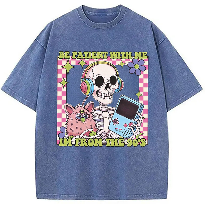 Modecanvas Please Be Patient Skull Meme Washed T-Shirt