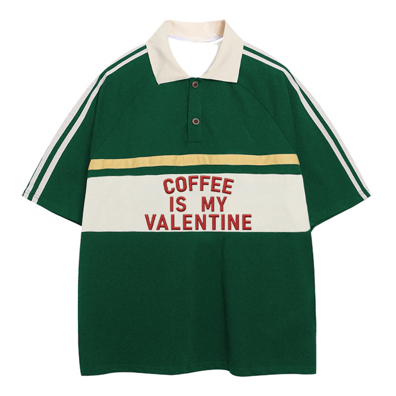 Modecanvas Coffee Is My Valentine Polo Embroidered T-Shirt