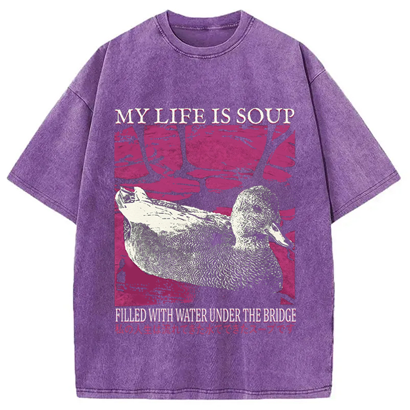Modecanvas My Life is Soup Vintage DTG Printing Washed T-Shirt