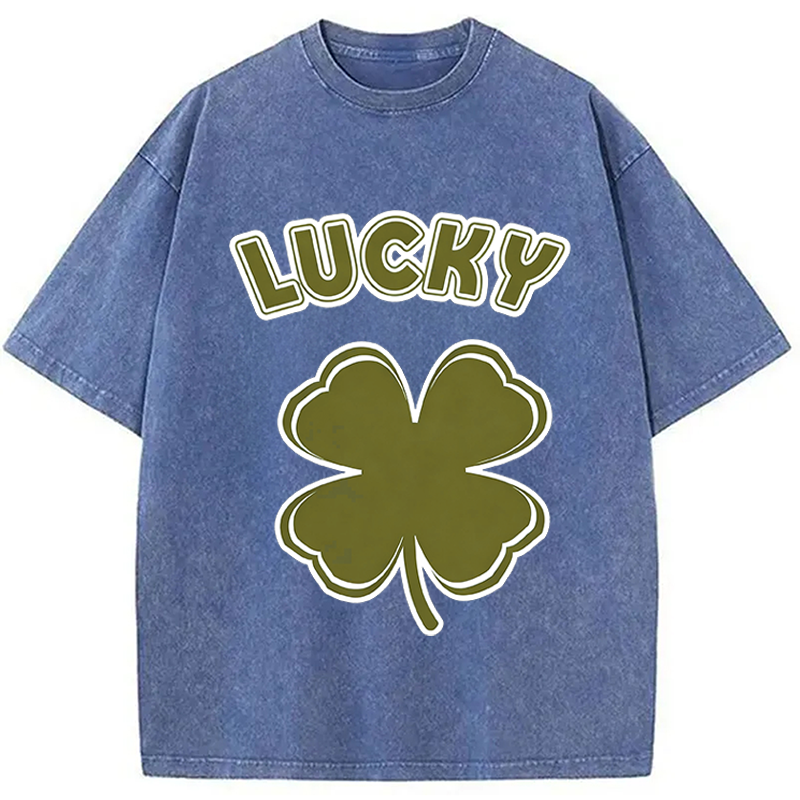 Modecanvas Lucky Shamrock Retro DTG Printing Washed T-Shirt