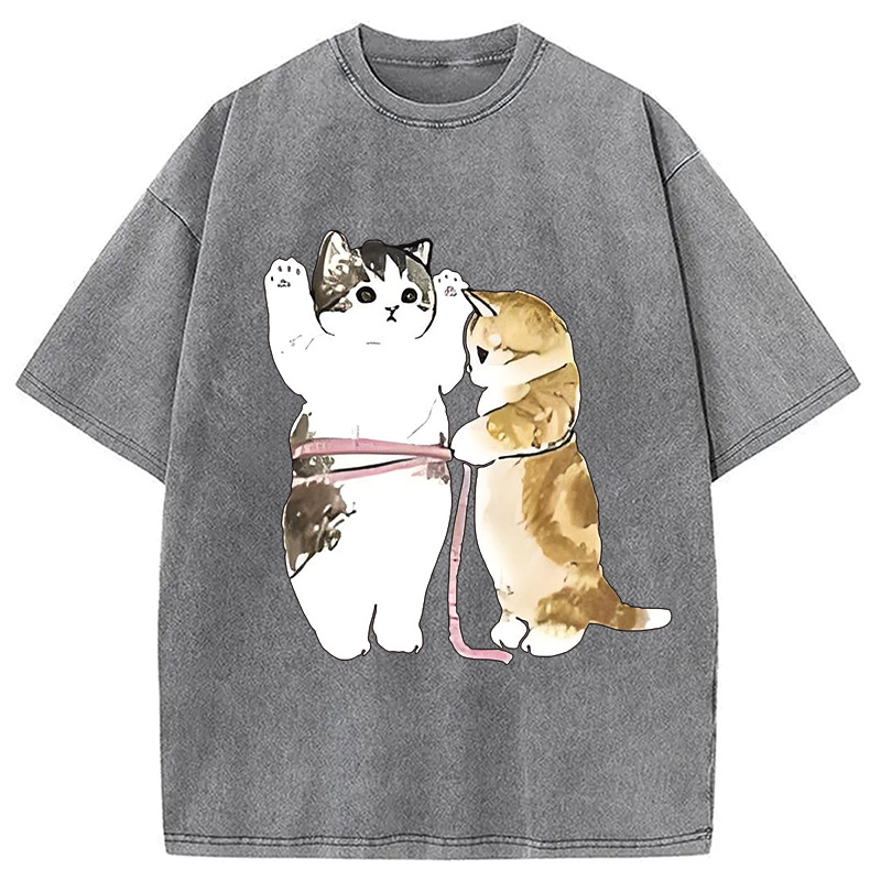 Modecanvas Cute Cat Measurement Washed T-Shirt