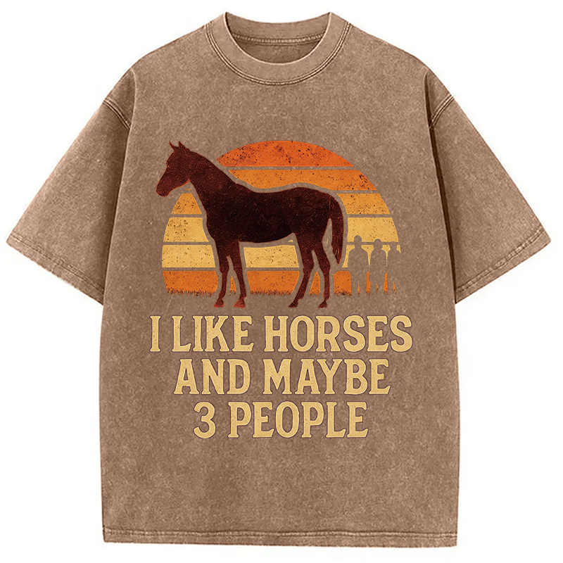 Modecanvas I Like Horse And Maybe 3 People DTG Printing Washed T-Shirt