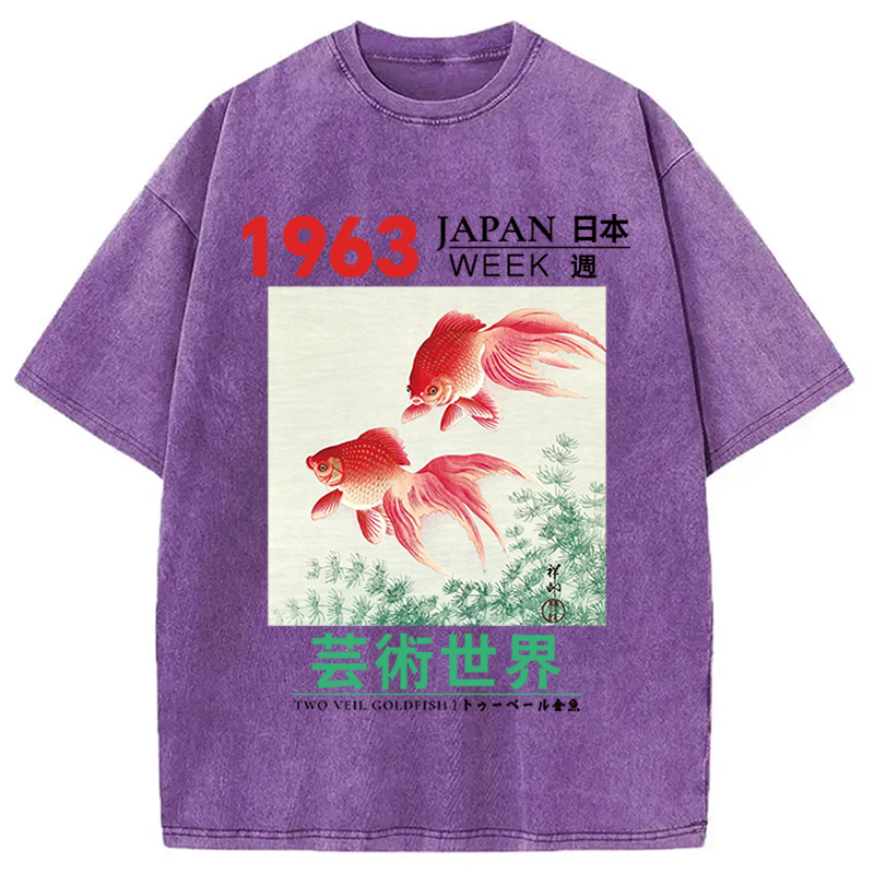 Modecanvas Two Veil Goldfish DTG Printing Washed T-Shirt