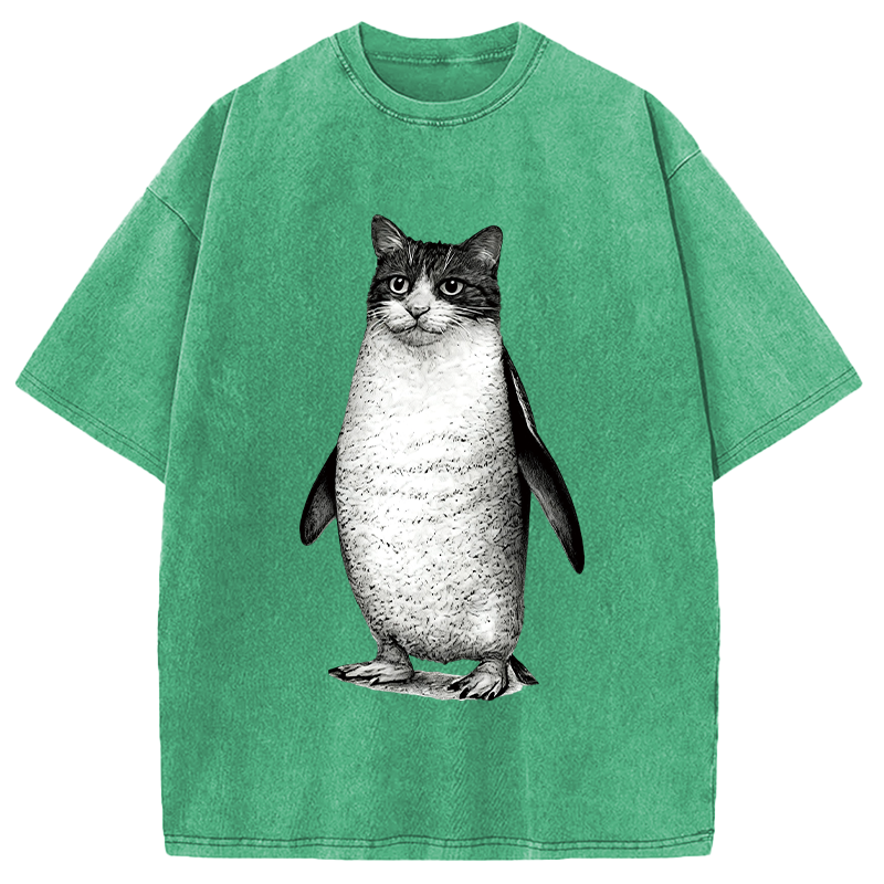 Modecanvas Penguin Cat DTG Printing Washed T-Shirt